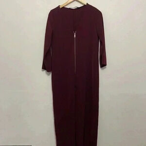 Zara Front Zipper Dress in Burgundy Size Small